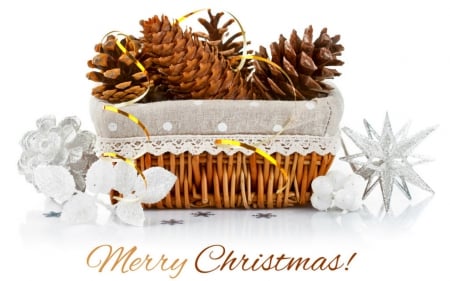 Merry Christmas - flowers, basket, decor, christmas