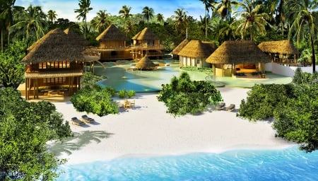 Sea - palm trees-  Meladiwy - beach, houses, meladiwy, palm trees, sea