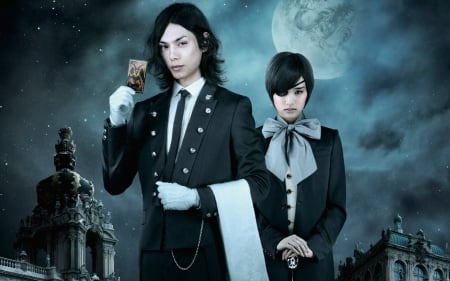 Black Butler (2014) - moon, actor, black comedy, blue, girl, night, drama, man, dark, actress, black, comedy, woman, Black Butler, asian