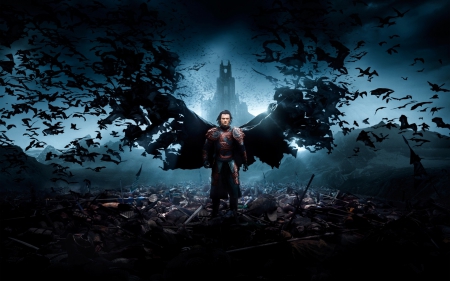 Dracula Untold (2014) - angel, movie, magic, wings, darkness, black, vampire, fantasy, dracula untold, luke evans, dark, man, bat, goth, blue, actor, dracula