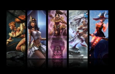 League of Legends - black, game, fantasy, league of legends, frame, collage, girl