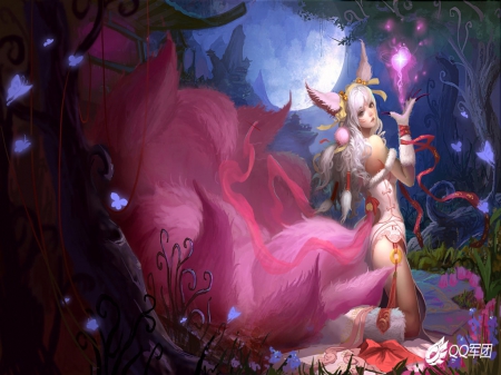 Ahri - woman, beauty, fantasy, art, game, league of legends, cute, ahri, girl, magical, light, lovely, cg, fox, pink, beautiful, digital, nine tails