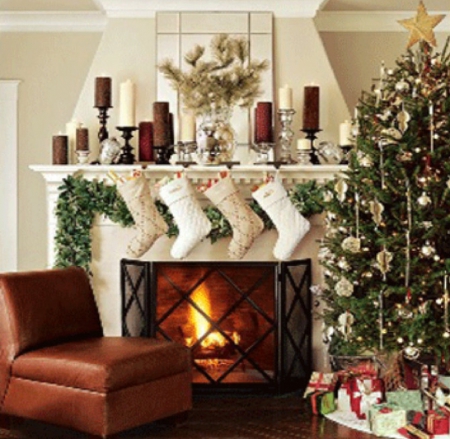 Christmas Home Decor - Christmas tree, house, fireplace, interior, architecture