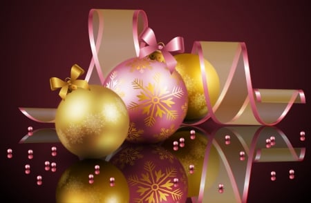 Beautiful Christmas balls - purple, ribbon, pink, gold