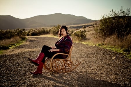 Rocking-Chair Cowgirl - cowgirl, country, boots, chair