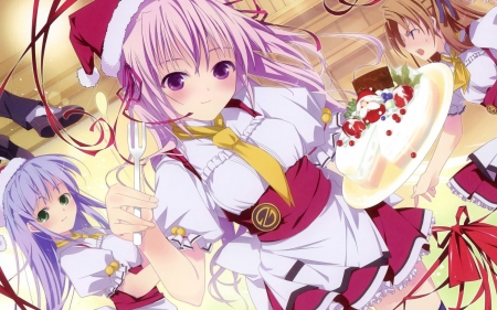 Christmas Maids - girls, cake, game, friends, maid, cute, christmas, cg