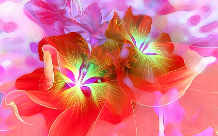 Flowers - abstract, red, painting, flower, art, pink