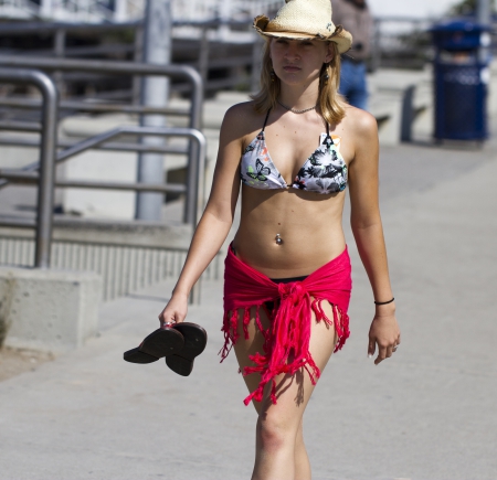 Catching Some Rays - beach, cowgirl, hat, bikini