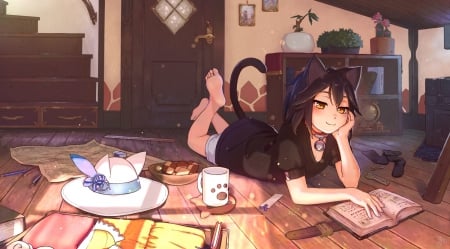 Neko Girl - neko, girl, room, animal, summer, orginal, indoor