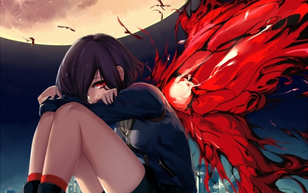 Touka Kirishima - girl, dark, sad, anime, tokyo, wings, ghoul, touka