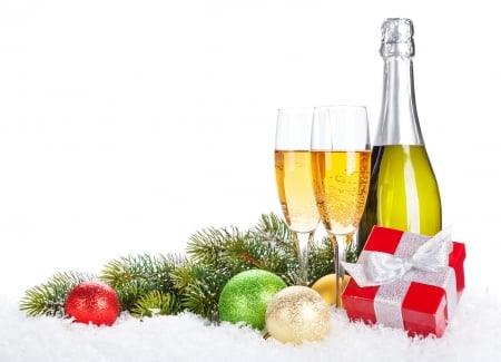 Happy Holidays - new year, xmas, glasses, champagne, magic christmas, christmas, balls, happy new year, merry christmas