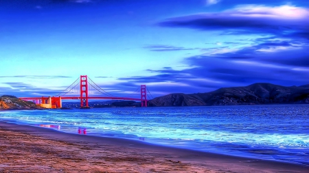 Golden Gate Bridge - beach, ocean, bridge, gate