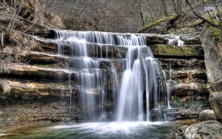 Stairway Waterfall - stairway, nature, waterfall, rocks