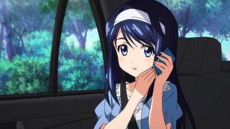 Hello - pretty, anime, handphone, kawaii, female, long hair, blue hair, futaba aoi, nice, vividred operation, anime girl, futaba, aoi futaba, girl, lovely, sweet, aoi, mobine, cute, adorable, phone