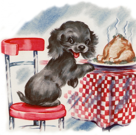 Dog and turkey - dinner, turkey, retro, food, dog