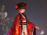 Girl in Red Kimono