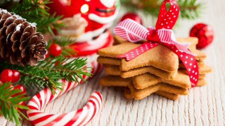 Christmas cookies - celebration, star, holiday, candy cane, ribbon, cookies, christmas