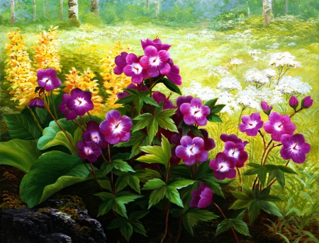 Wildflowers - wildflowers, white, purple, painting