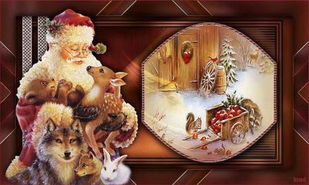 Christmas Time - rabbit, wolf, santa, xmas, artwork