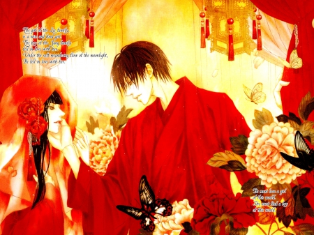 Habaek & Soah - love, butterfly, couple, romance, oriental, manga, flower