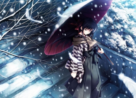 Winter Time - winter, anime, snowing, snow