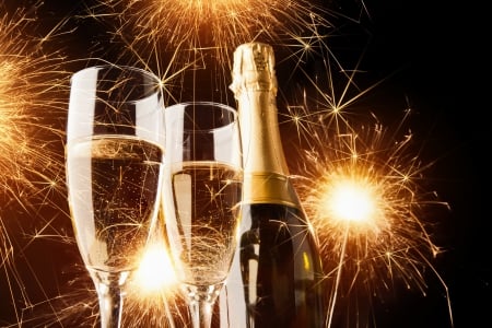 Happy New Year - champagne, fireworks, new year, happy