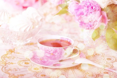 â™¥ - tea, flowers, ppink, soft