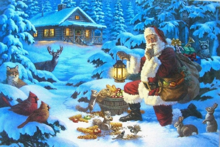 ★Santa Greetings★ - gifts, creative pre-made, greetings, snow, holidays, santa claus, Christmas, winter holidays, winter, beautiful, paintings, weird things people wear, lovely, xmas and new year, lantern, christmas tree, white trees, cottages, love four seasons, wildlife, animals