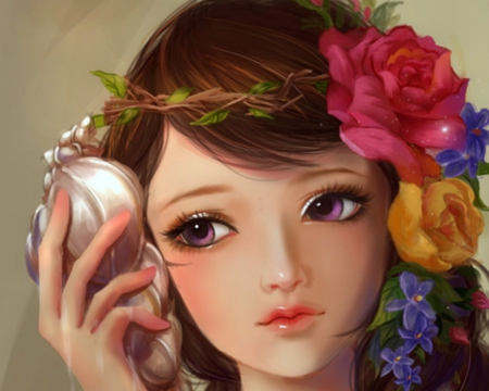 Fantasy Girl - flowers, face, fantasy, woman