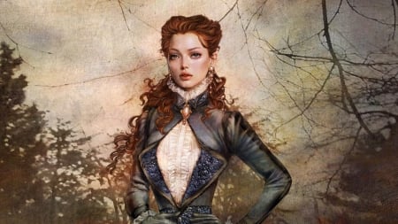 Redhead - woman, redhead, art, game, girl, fantasy