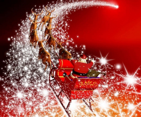 Santa's Starride - reindeer, stars, artwork, sleigh