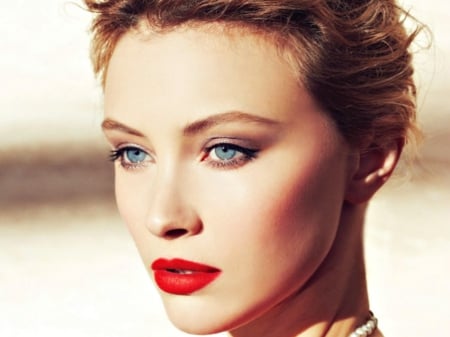 Sarah Gadon - face, red, make-up, beauty, model, sarah gadon, actress, girl, blue eyes, woman