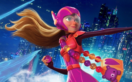 Big Hero 6 (2014) - blue, girl, blonde, pink, Big Hero 6, fantasy, Honey Lemon, helmet, movie, disney