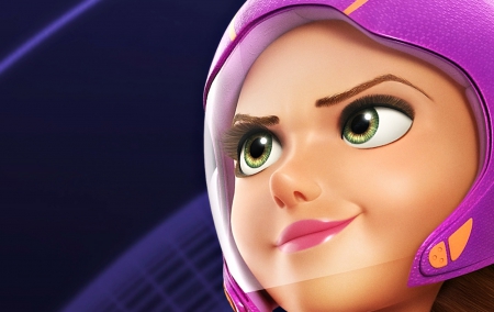 Big Hero 6 (2014) - girl, blonde, green eyes, pink, Big Hero 6, fantasy, Honey Lemon, helmet, movie, face, disney