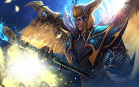 Skywrath Mage - game, dota, blue, wings, skywrath mage, fantasy, golden, armor, angel, man