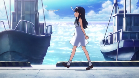 Morning Walk - nice, female, sundress, anime girl, pretty, walk, anime, blouse, cute, scene, futaba, girl, adorable, aoi, walking, long hair, beaty, vividred operation, lovely, aoi futaba, kawaii, beautiful, scenery, sweet, dress