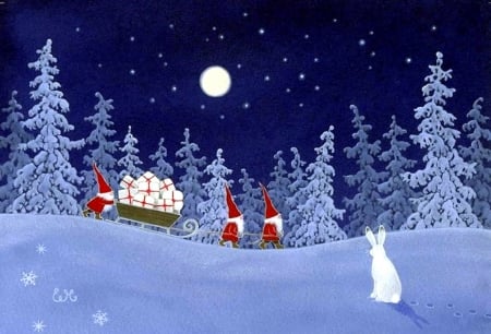 Holiday Gifts - pretty, distribute, gifts, creative pre-made, santa clauses, snow, holidays, hare, Christmas, draw and paint, sleigh, winter, lovely, xmas and new year, moons, white trees, love four seasons