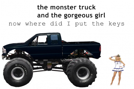 monster truck and blonde supermodel - model beauty, pickup, sexy, girl, hot, cute, 50 most beautiful, teen