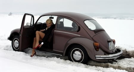 Volkswagen - pretty, car, woman, Volkswagen