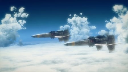 On Patrol - sky, clouds, fighter planes, anime, blue sky, the sky crawlers, planes