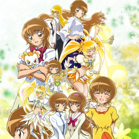 Multiple Personality - nice, female, multiple, anime girl, pretty cure, brown hair, precure, heartcatch precure, yellow, pretty, anime, short hair, cute, adorable, girl, lovely, kawaii, cure sunshine, sweet