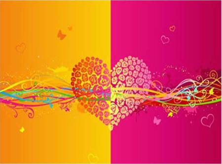 Two Colours - deep pink heart, yellow orange, heart, swirly