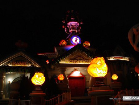 Halloween in Disneyland - disneyland, house, halloween, pumpkin lights