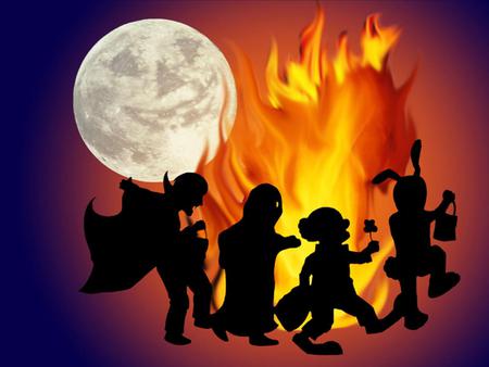 Halloween Night - halloween, costumes, bonfire, full moon, night