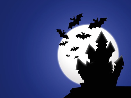 Halloween Vampires - vampire bats, halloween, night, full moon, old house