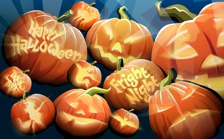 Flaming Jack O'Lanterns - halloween, happy halloween, pumpkins, fright night