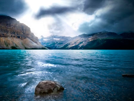 Opal Lake - clouds, opal lake, mountains