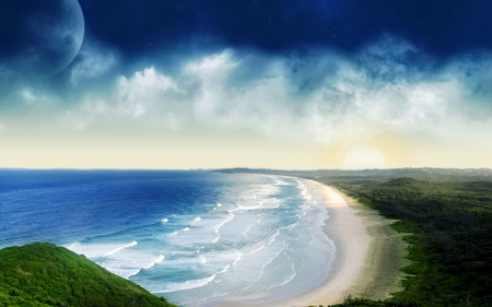 Heavenly Coastline - blue ocean, coast, beach, cloudy sky, sand