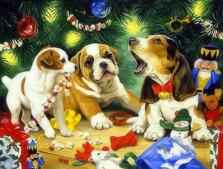 ..Puppies Carol.. - xmas and new year, toys, animals, draw and paint, lovely, carol, creative pre-made, christmas, love four seasons, pretty, dogs, colors, paintings, cute, puppies