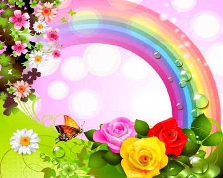 Beautiful Rainbow - colorful, bokeh, rainbow, flowers